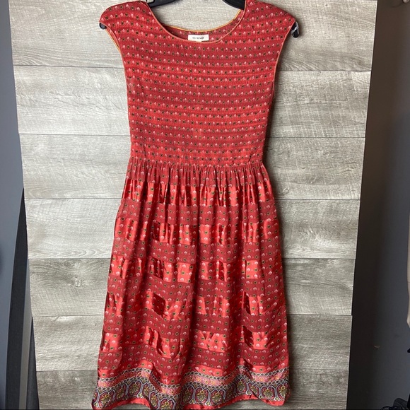 Max studio smocked cap sleeve boho print dress - Picture 4 of 11